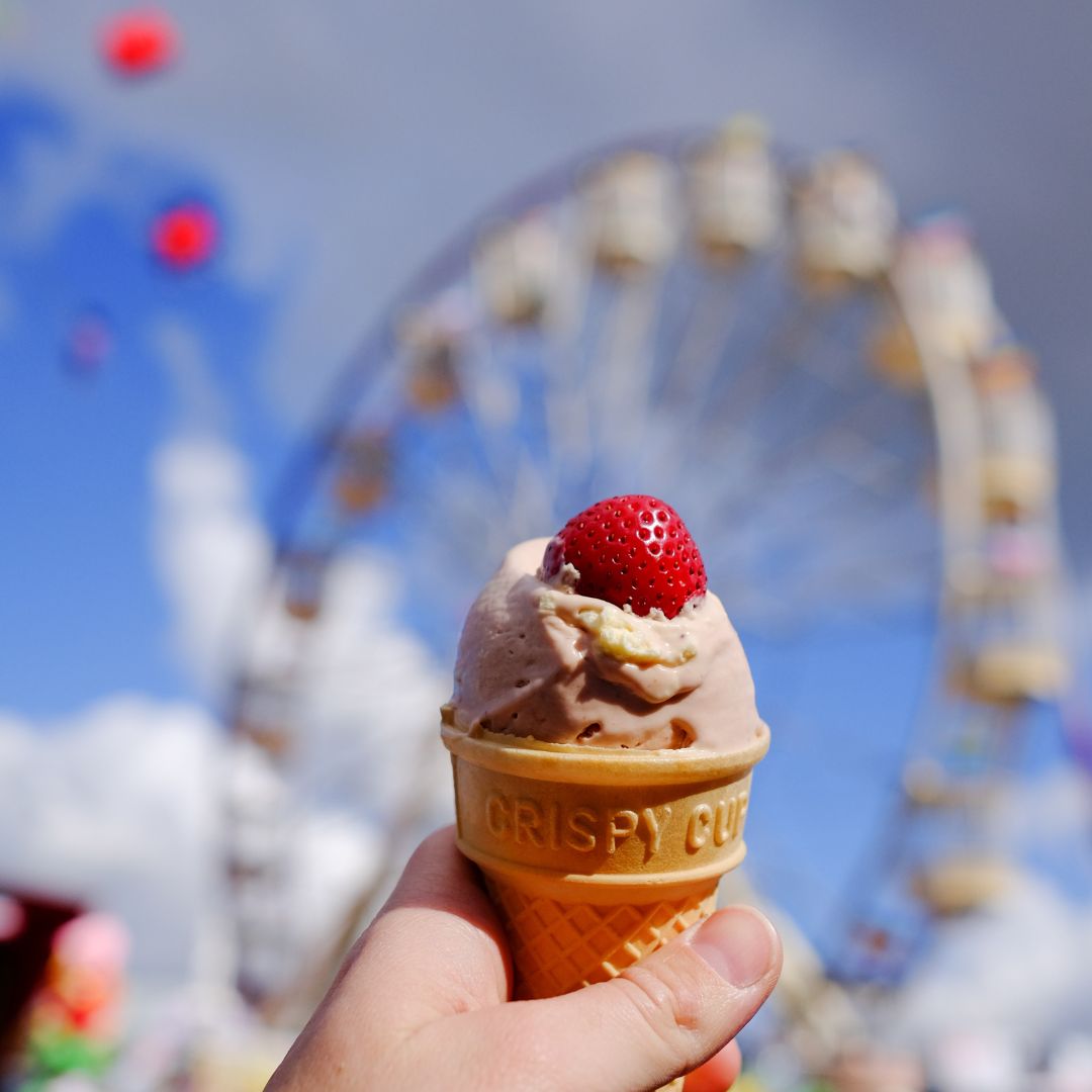 Strawberries and ice cream remind me of the EKKA 